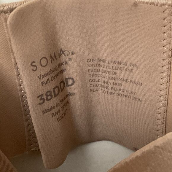 Soma Vanishing Back Full Coverage Warm Amber Tan Bra SIZE 38DDD BRAND NEW - Picture 4 of 4